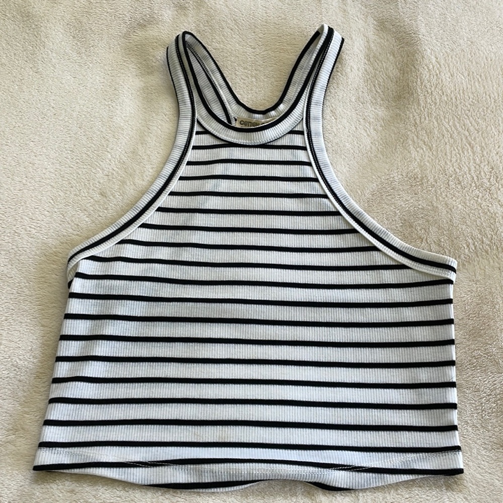 Cute black and white striped tank top.